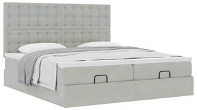 Estrutura cama otomana colchões 200x200cm veludo cinzento claro