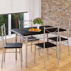 Conjunto de jantar com mesa e 4 cadeiras Paul 5 peças em Preto