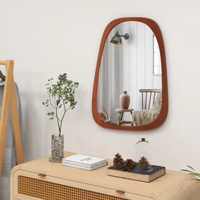 Espelho Abstrato Irregular Assimétrico com Moldura Rústica Espelho de Parede Irregular para Casa de Banho e Sala de Estar 68 X 53,5 cm Castanho