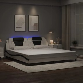 vidaXL Estrutura cama c/ luzes LED 200x200cm couro artif. branco/preto