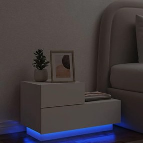 Mesa de Cabeceira Tulipa com 2 Gavetas e Luzes LED - Branco - Design M