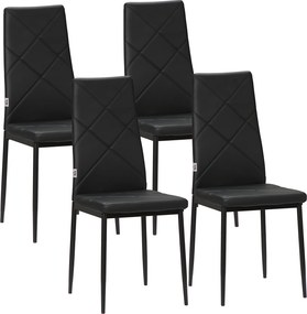 HOMCOM Conjunto de 4 Cadeiras de Sala de Jantar Estofadas em Couro Sintético com Encosto Alto e Pés de Aço 41x50x97cm Preto | Aosom Portugal