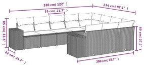 10 pcs conjunto de sofás p/ jardim com almofadões vime PE bege