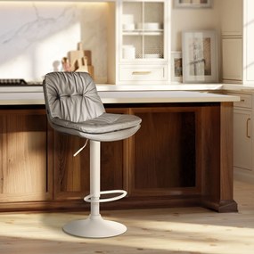 Banco de bar em couro sintético com estrutura branca 92-113 x 46 x 54 cm cinzento