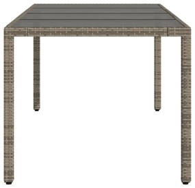 Mesa de jardim com tampo de vidro 190x90x75 cm vime PE cinza