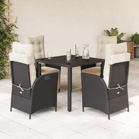 vidaXL 5 pcs conjunto de jantar p/ jardim c/ almofadões vime PE preto