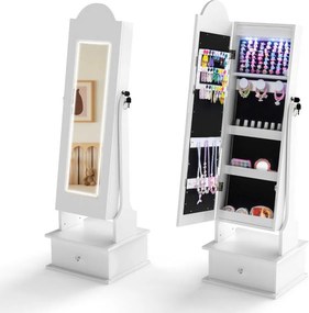 Armário infantil para joias com espelho de corpo inteiro 34 x 30 x 113 cm e 2 ângulos ajustáveis, 4 luzes internas para meninas branco