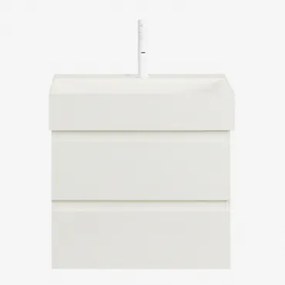 Conjunto De Móvel De Casa De Banho Suspenso Em Madeira E Folha De Freixo Com Lavatório Integrado Ona Branco & Sem Espelho & - Sklum