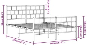 Estrutura de cama com cabeceira e pés 140x190 cm metal branco
