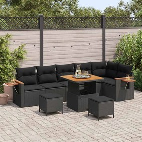 Conjunto de Sofás de Jardim vidaXL com Almofadas Preto Rattan Poliéster Acácia