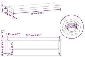 Prateleiras de parede 2 pcs 75x23,5x3cm aço inoxidável prateado