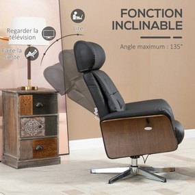 Poltrona relax com apoio para os pés, poltrona de relaxamento com encosto reclinável e apoio para a cabeça ajustável, 80 x 84 x 108 cm, preta