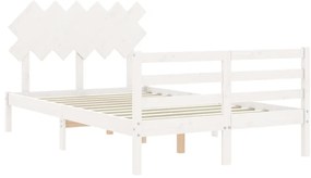 Estrutura de cama de casal c/ cabeceira madeira maciça branco