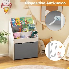 Estante para crianças com 3 compartimentos e gaveta extraível com 4 rodas para crianças dos 3 aos 6 anos 50 x 28 x 70 cm Cinzento