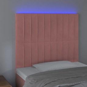 Cabeceira de cama c/ luzes LED veludo 80x5x118/128 cm rosa