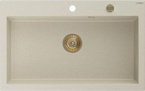 Mexen Elix lava-loiça de granito de 1 bacia 800 x 500 mm, bege, sifão dourado - 6527801005-69-G