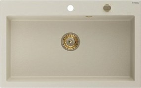 Mexen Elix lava-loiça de granito de 1 bacia 800 x 500 mm, bege, sifão dourado - 6527801005-69-G