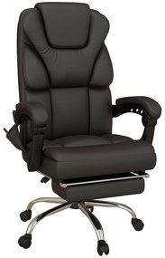 Vinsetto Cadeira de Escritório com 6 Pontos de Massagem Cadeira Executiva Reclinável de PU com Controlo Remoto Altura Ajustável Encosto Alto Apoio para os Pés e Bolso 63x57x118-126 cm Marrom
