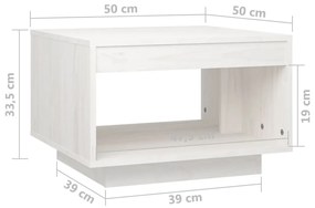 Mesa de centro 50x50x33,5 cm madeira de pinho maciça branco