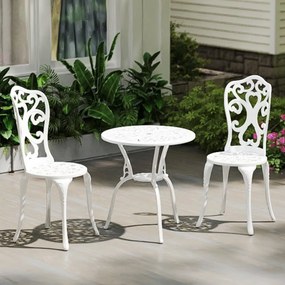 Conjunto jardim de bistrô de 3 peças para exterior de mesa e cadeiras em alumínio fundido com orifício para guarda-sol para jardim Branco