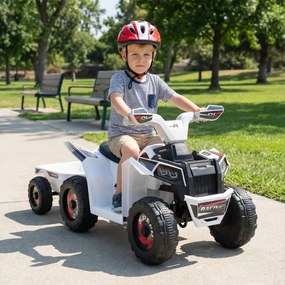 Moto 4 elétrico 6V para crianças 104 x 39 x 48 cm com reboque traseiro Branca