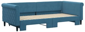 Sofá-cama com gavetão 90x200 cm veludo azul