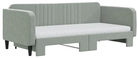 Sofá-cama c/ gavetão e colchões 90x190 cm veludo cinzento-claro