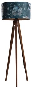 Candeeiro de Pé em Madeira de Nogueira com Abajur de Veludo, Design de Peixe, 50cm - Tripod Classic Clássico / Antigo,Rústico