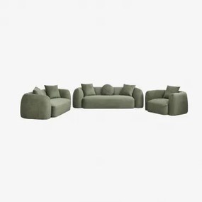 Conjunto De Sala Com Sofá Modular De 3 Lugares, Sofá De 2 Lugares E Poltrona Em Chenille Coco Chenille Verde Sálvia - Sklum