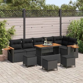Conjunto de Sofá de Jardim com Almofadas vidaXL 10 Peças Preto Rattan Polimérico Acácia