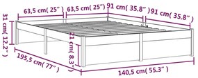 Estrutura de cama casal 135x190 cm madeira maciça cinzento