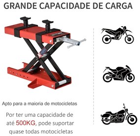 Plataforma Elevadora para Motocicletas com Altura Ajustável de 19-53cm Carga Máxima 500kg para Estacionar ou Reparar Oficina Garagem Preto e Vermelho