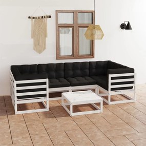 7 pcs conjunto lounge jardim c/ almofadões pinho maciço branco