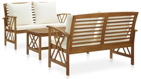 3 pcs conjunto lounge de jardim c/ almofadões acácia maciça