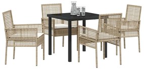 Conjunto de Jantar de 5 Peças com Almofadas Bege Rattan Poliéster
