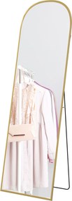 Espelho de pé retangular arredondado 50 x 161,5 cm, com moldura em alumínio e suporte, para a entrada, quarto ou vestiário, dourado