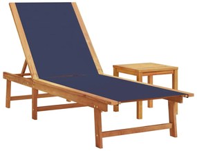 Espreguiçadeiras com mesa 2 pcs acácia maciça/textilene azul