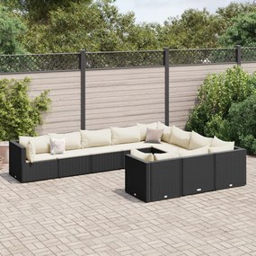 vidaXL 10 pcs conjunto sofás de jardim c/ almofadões vime PE preto