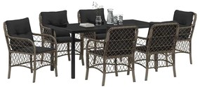 Conjunto de Jantar de Jardim com 7 Peças e Almofadas Cinza em Rattan S