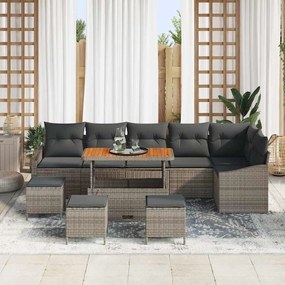 Conjunto de Sofá de Jardim com 10 peças e almofadas cinza em rattan de