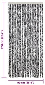 Cortina anti-insetos 90x200 cm chenille cinzento/preto/branco