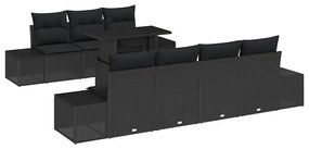 Conjunto de Sofás de Jardim de 8 Peças com Almofadas Preto Rattan Poli
