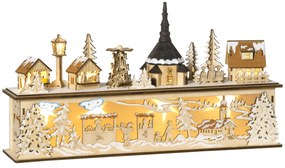 Casa de Vila de Natal com 10 Luzes Cena Natalícia Iluminada Decoração de Natal para Escritório Mesa Lareiras 45x10x25cm Madeira