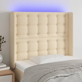 Cabeceira de cama c/ luzes LED tecido 93x16x118/128cm cor creme