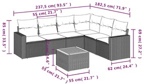 7 pcs conjunto de sofás p/ jardim c/ almofadões vime PE preto