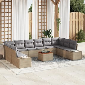 Conjunto de Sofá de Jardim de 11 Peças com Almofadas Bege de Rattan Po