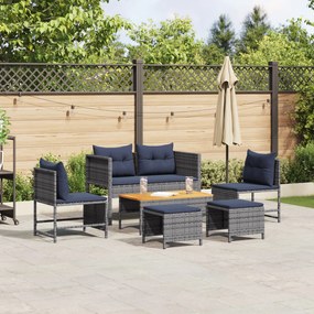 vidaXL Conjunto de Sofá para Exterior Cinza e azul marinho