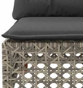 7 pcs conjunto sofás p/ jardim c/ almofadões vime PE cinzento