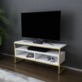 Suporte de TV Merrion – Branco e Dourado – 110 cm x 35 cm x 49,9 cm