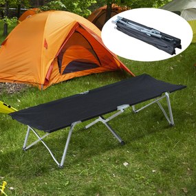 Cama de Campismo Dobrável Cama de Campismo com Estrutura Metálica Carga 136 kg para Praia Viagens 193x64x40 cm Preto